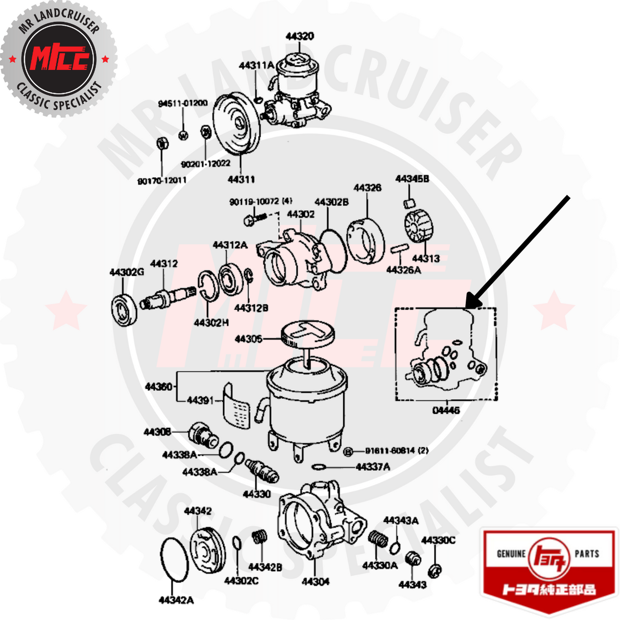 Diagram of Genuine Toyota Gasket Kit Power Steering Overhaul Kit