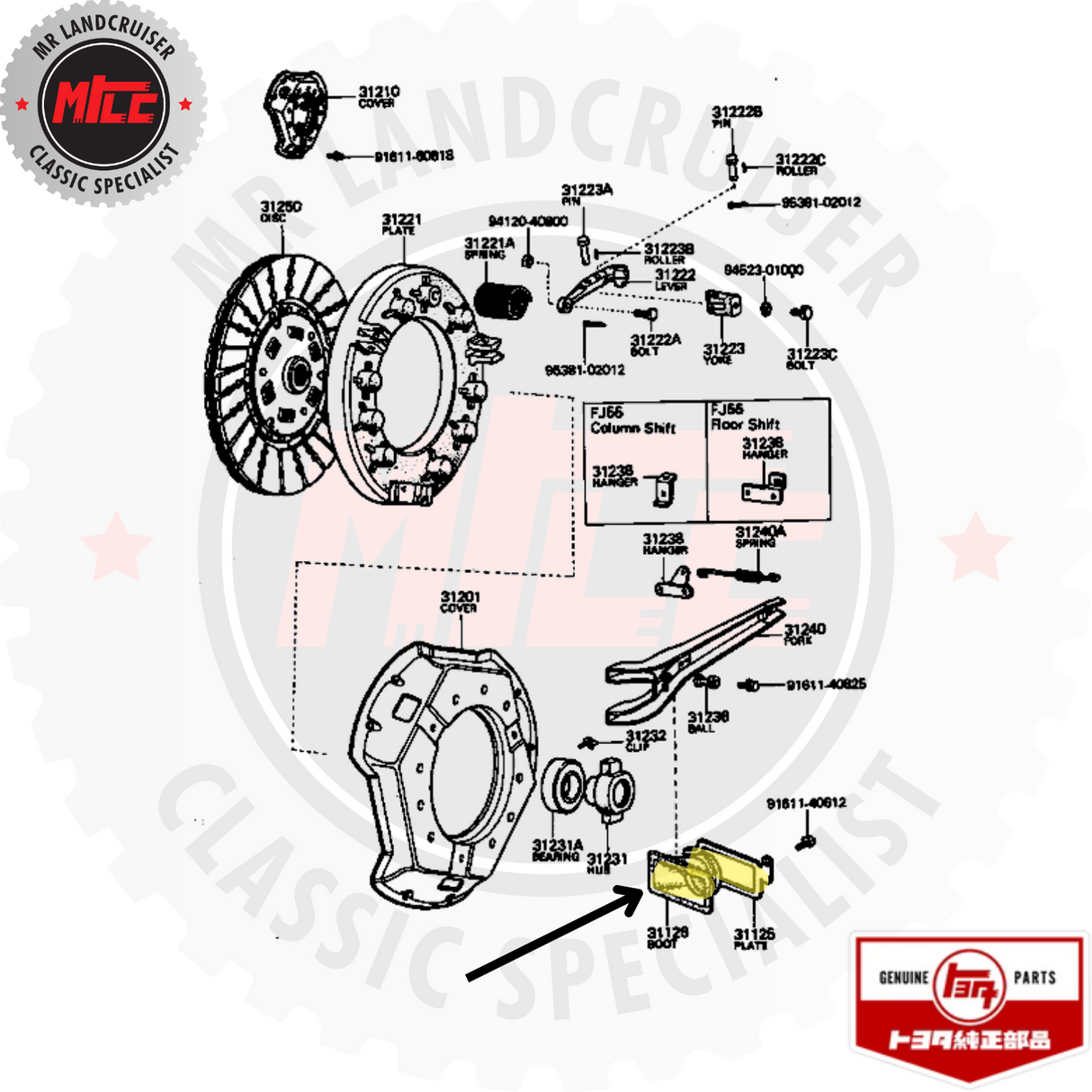 Genuine Toyota Boot Clutch Fork exploded view