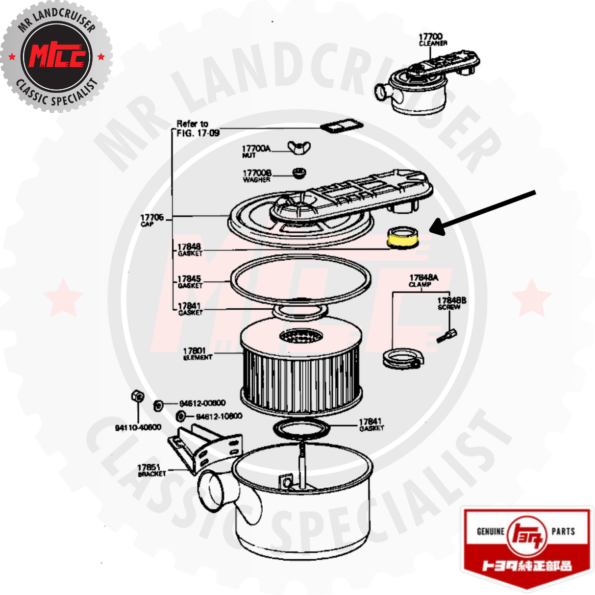 Diagram of Genuine Toyota Gasket Pipe Seal Air Cleaner to Carburettor