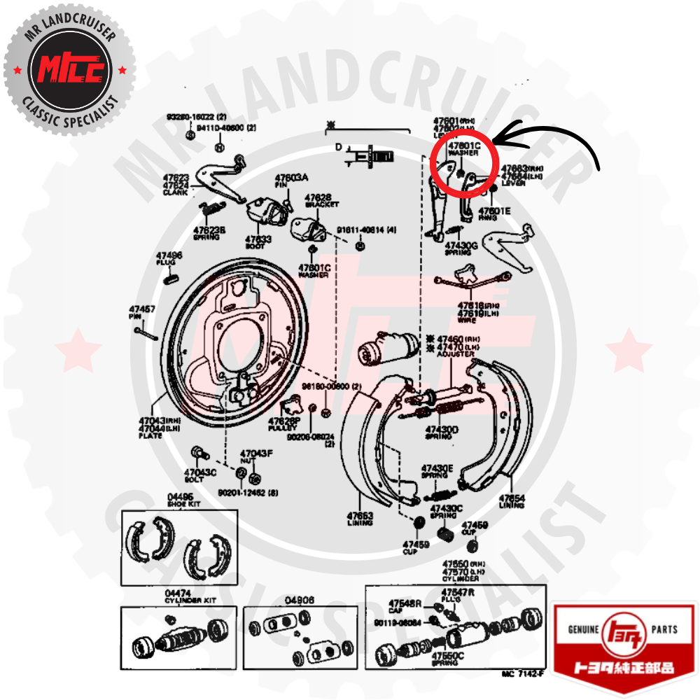 Genuine Washer C Rear Brake Handbrake Bell Crank Pin suits 70 Series Toyota Landcruiser 12/1984 - 08/1992
