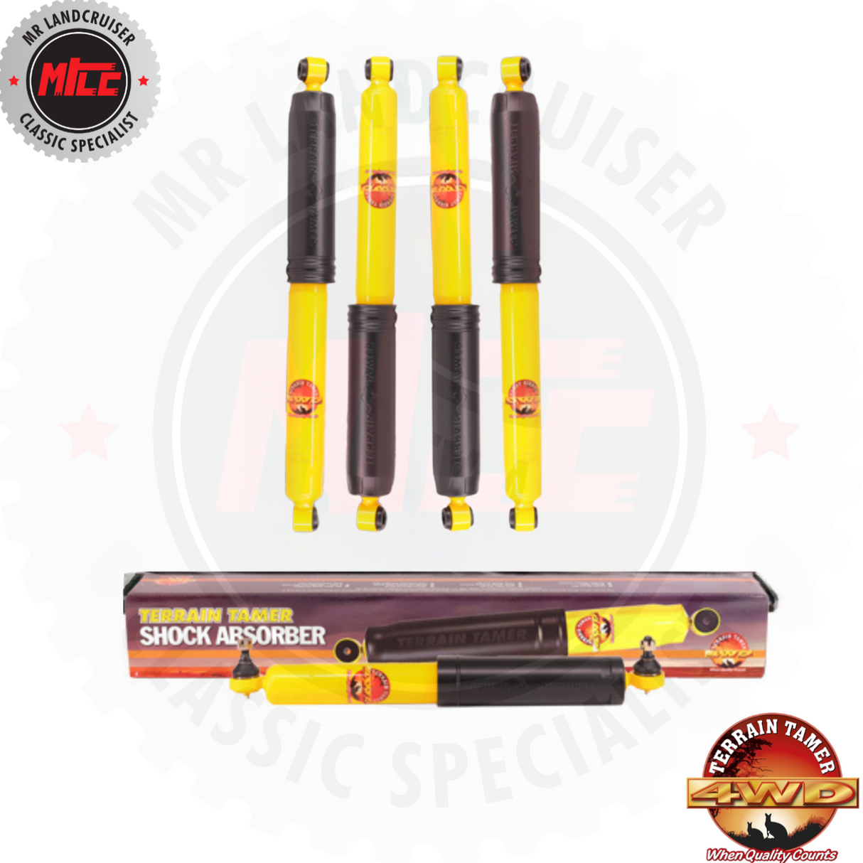 Terrain Tamer Shock absorbers for 40 Series Toyota landcruisers. Suits models BJ40 BJ42 FJ40 FJ45 HJ45 & HJ47