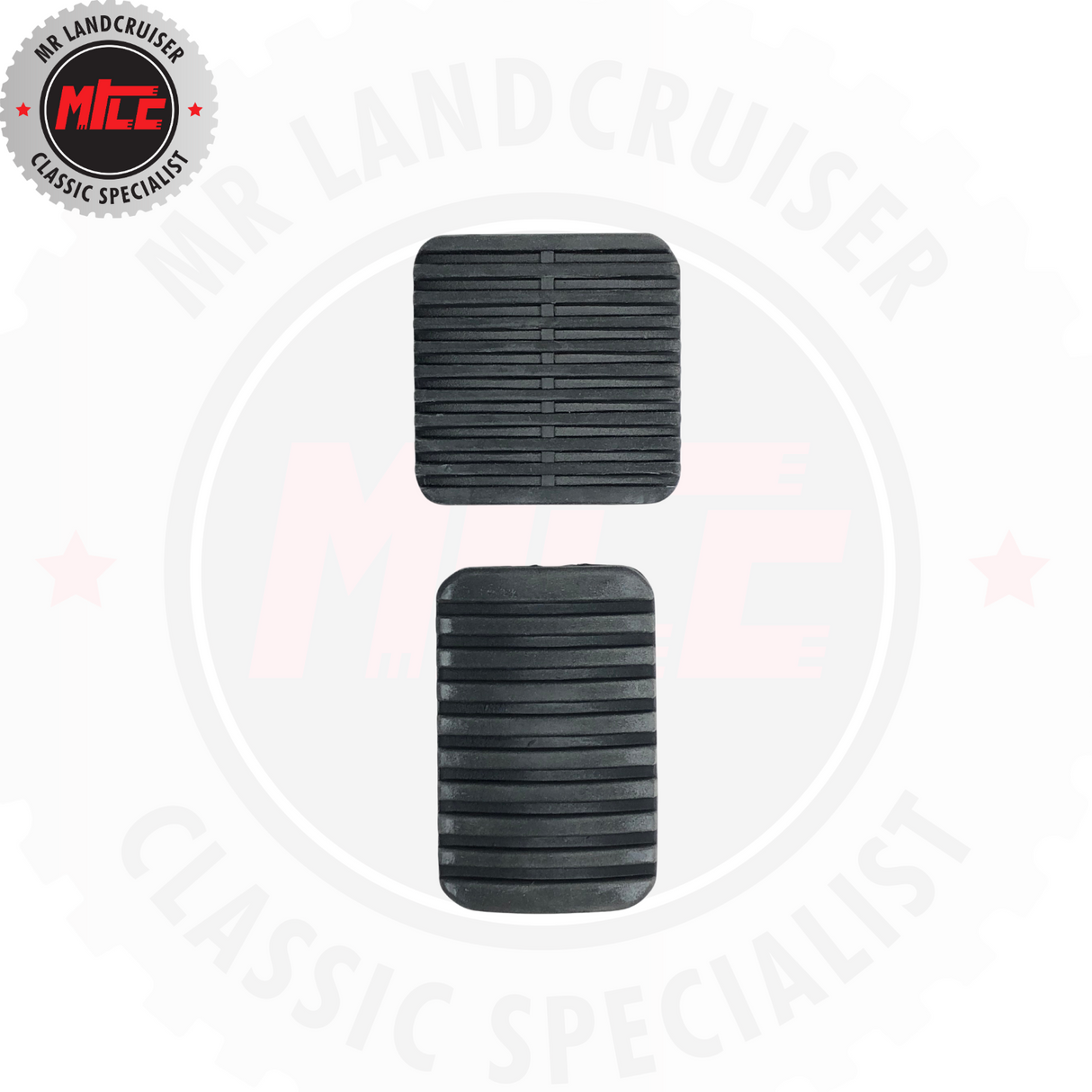Front view of square and rectangular Clutch or Brake Pedal Pads suitable for Toyota Landcruiser 40 Series & 60 Series