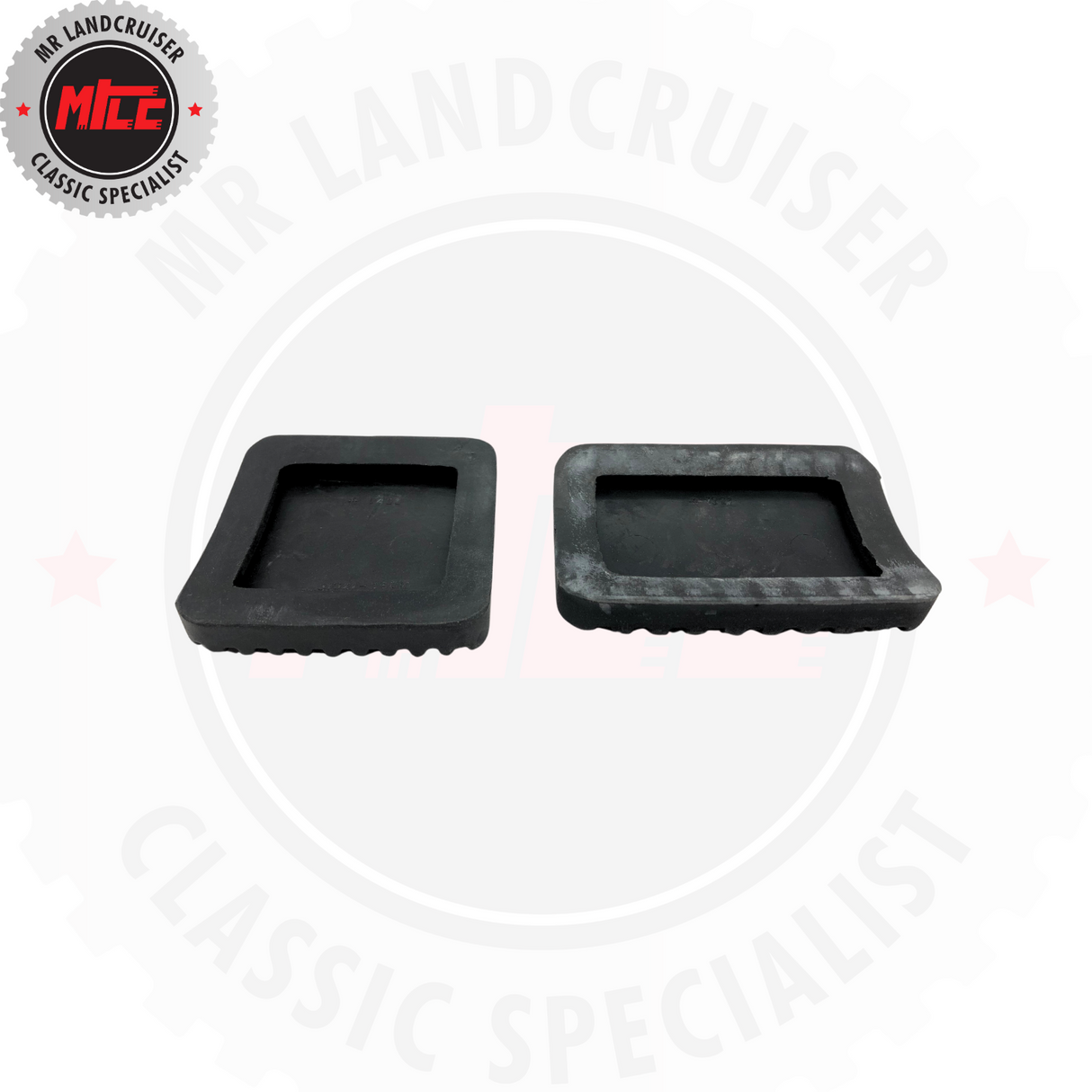 bottom view of square and rectangular Clutch or Brake Pedal Pads suitable for Toyota Landcruiser 40 Series & 60 Series