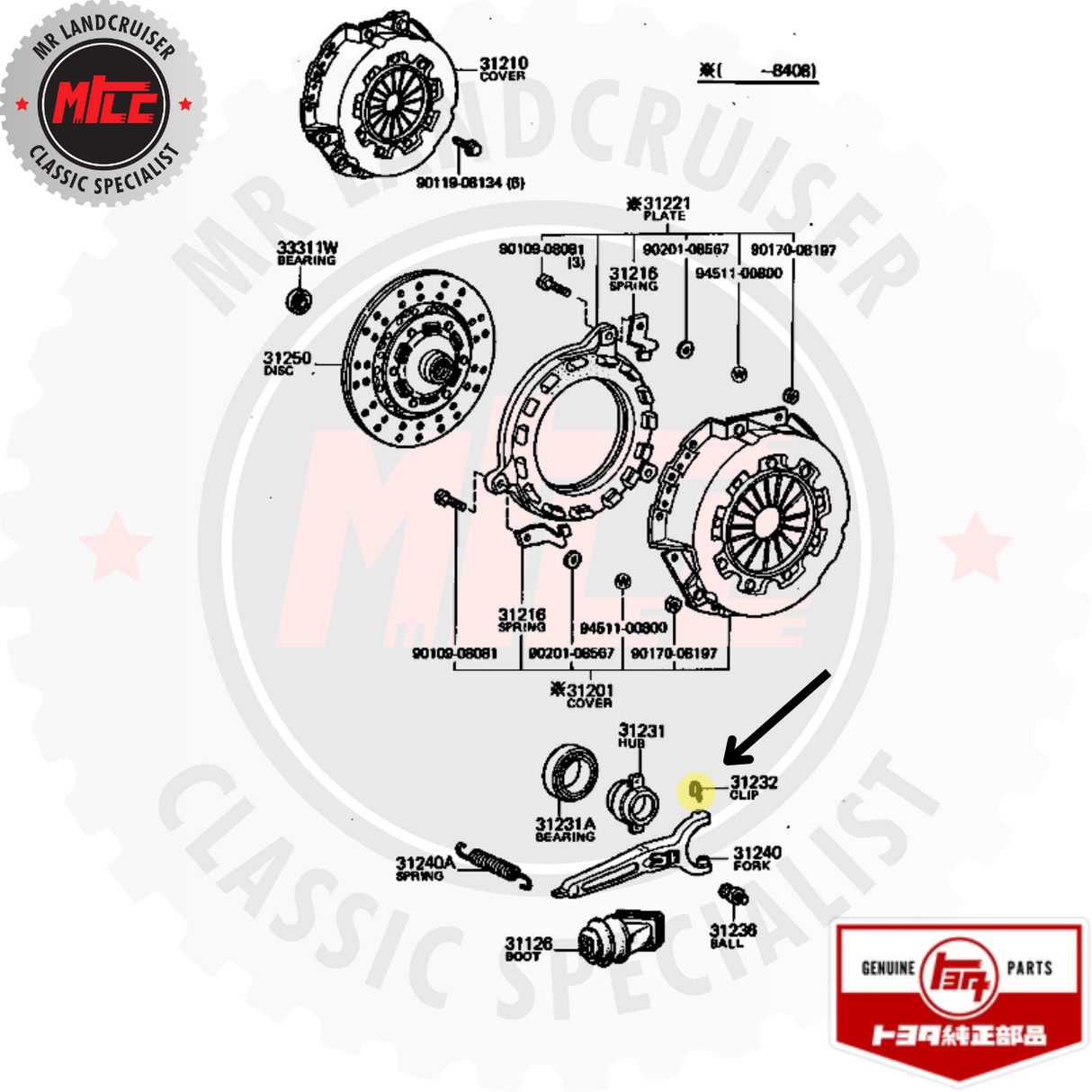 Genuine Toyota Clip Clutch Release Bearin diagram