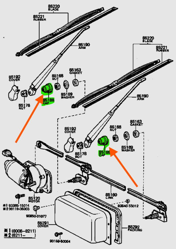 Wiper Arm Cover Pair suits 40 Series Toyota Landcruiser 74-84
