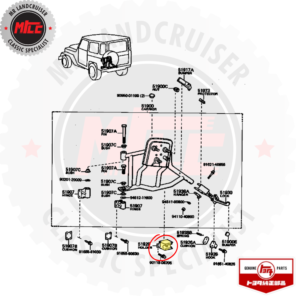 Technical diagram of a vehicle with labeled parts and branding on a white background