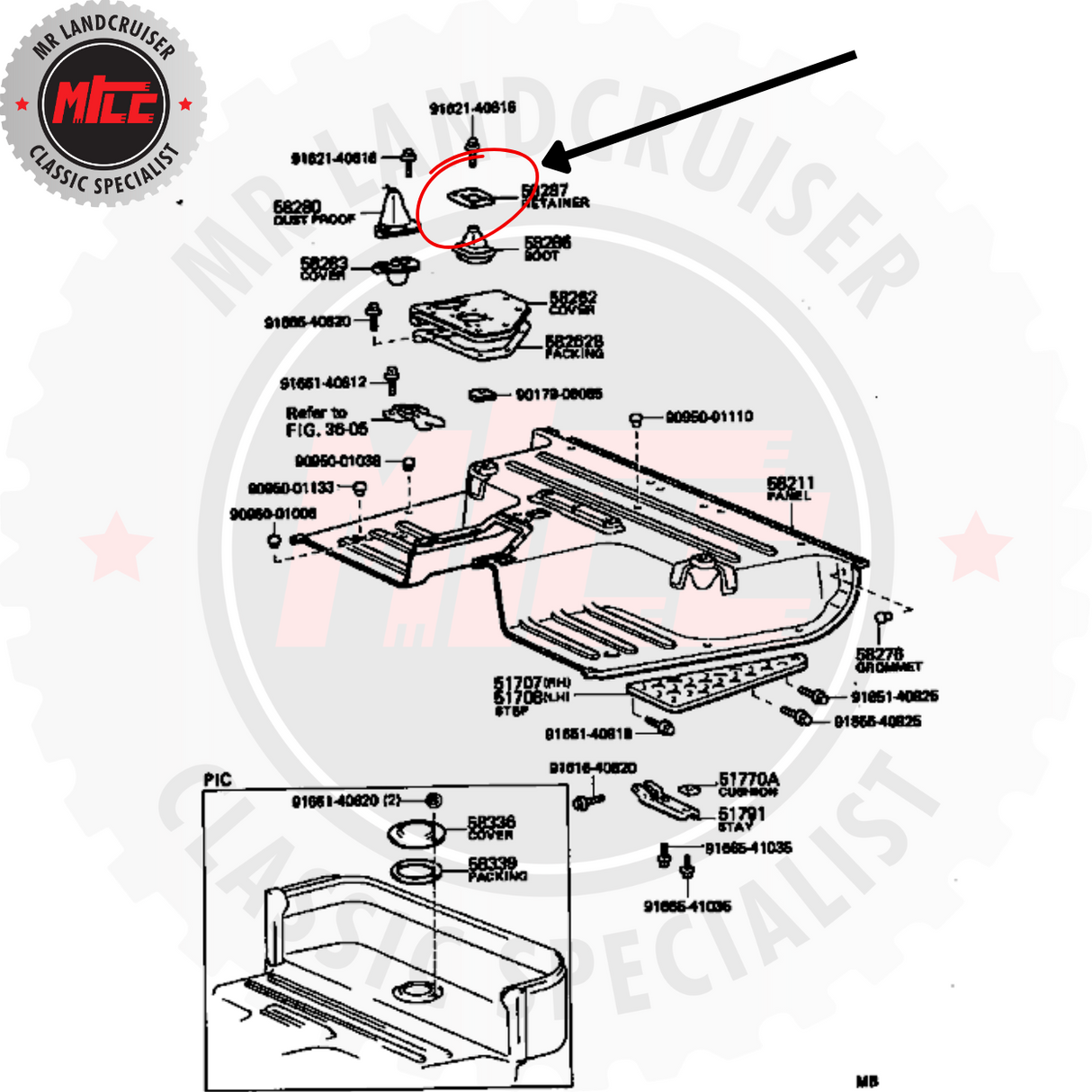 blow up view of Genuine Toyota Retainer Shift Lever Boot suits 40 Series Landcruiser 09/1973 - 10/1982