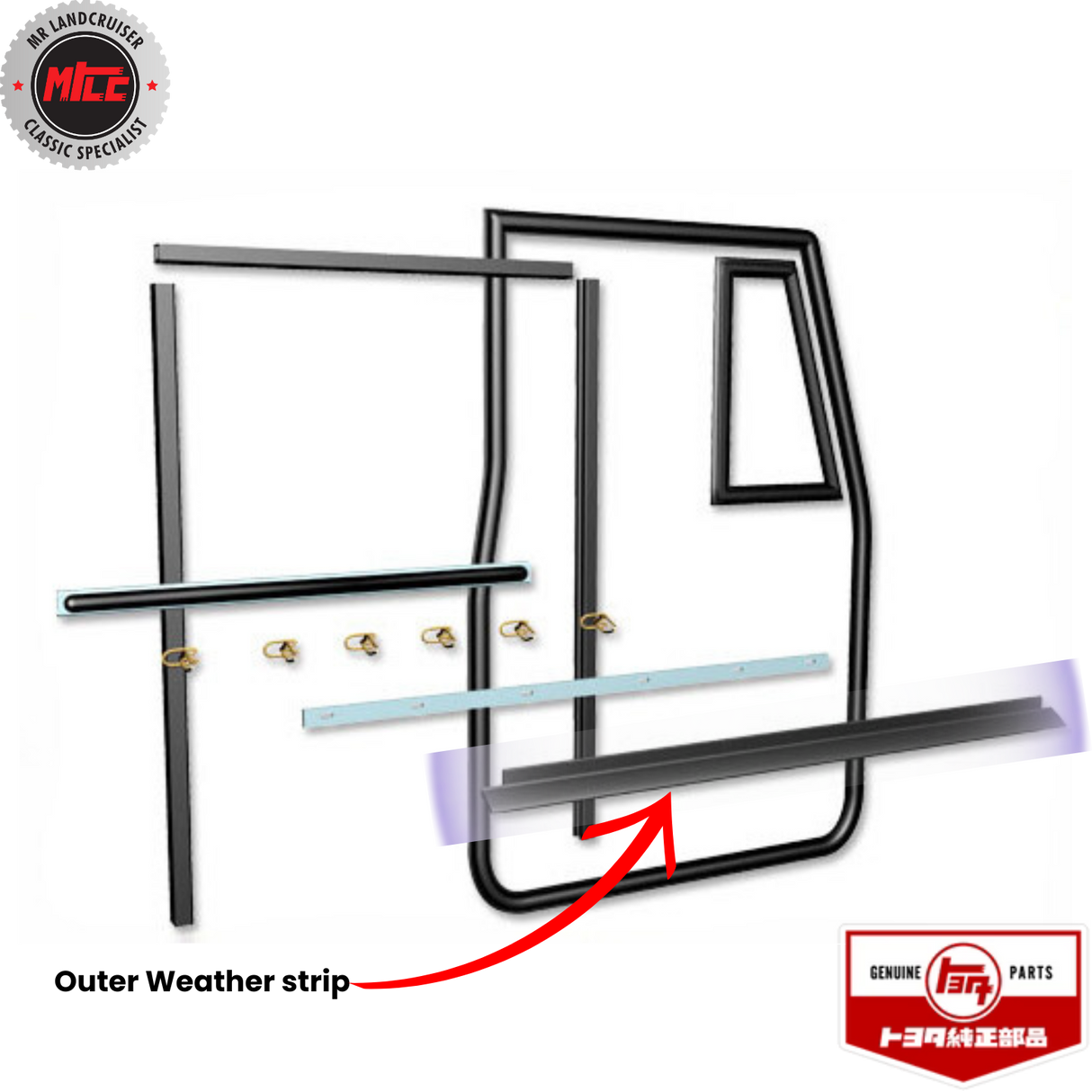 Right Side Early Door Weatherstrip Kit for Toyota Landcruiser 1965 - 74