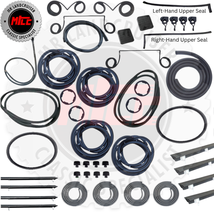 A Rubber Kit suits 60 Series Landcruiser Wagon with Front 1/4 Window, Fixed Side Window & Rear Barn Doors