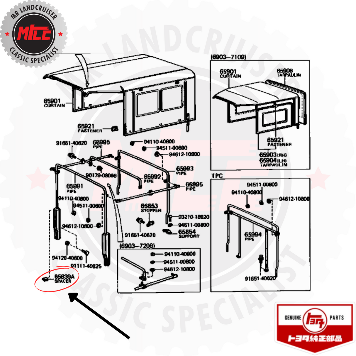 diagram of Genuine Toyota Spacer Front Side Panel Pillar suits 40 Series Landcruiser