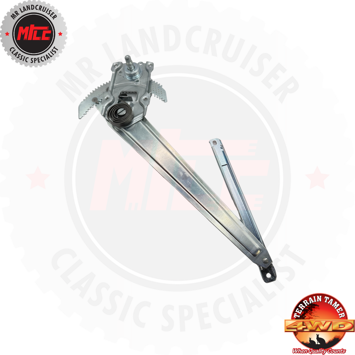 side view of 1/4 Glass Window Regulator Front suits 60 Series Toyota Landcruiser