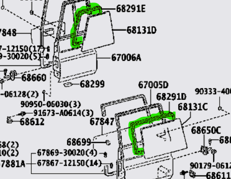Diagram of rear barn door seals 70 series