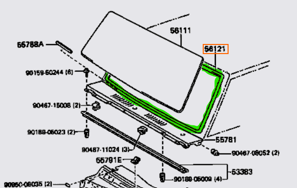 Diagram of 70 series windscreen seal location