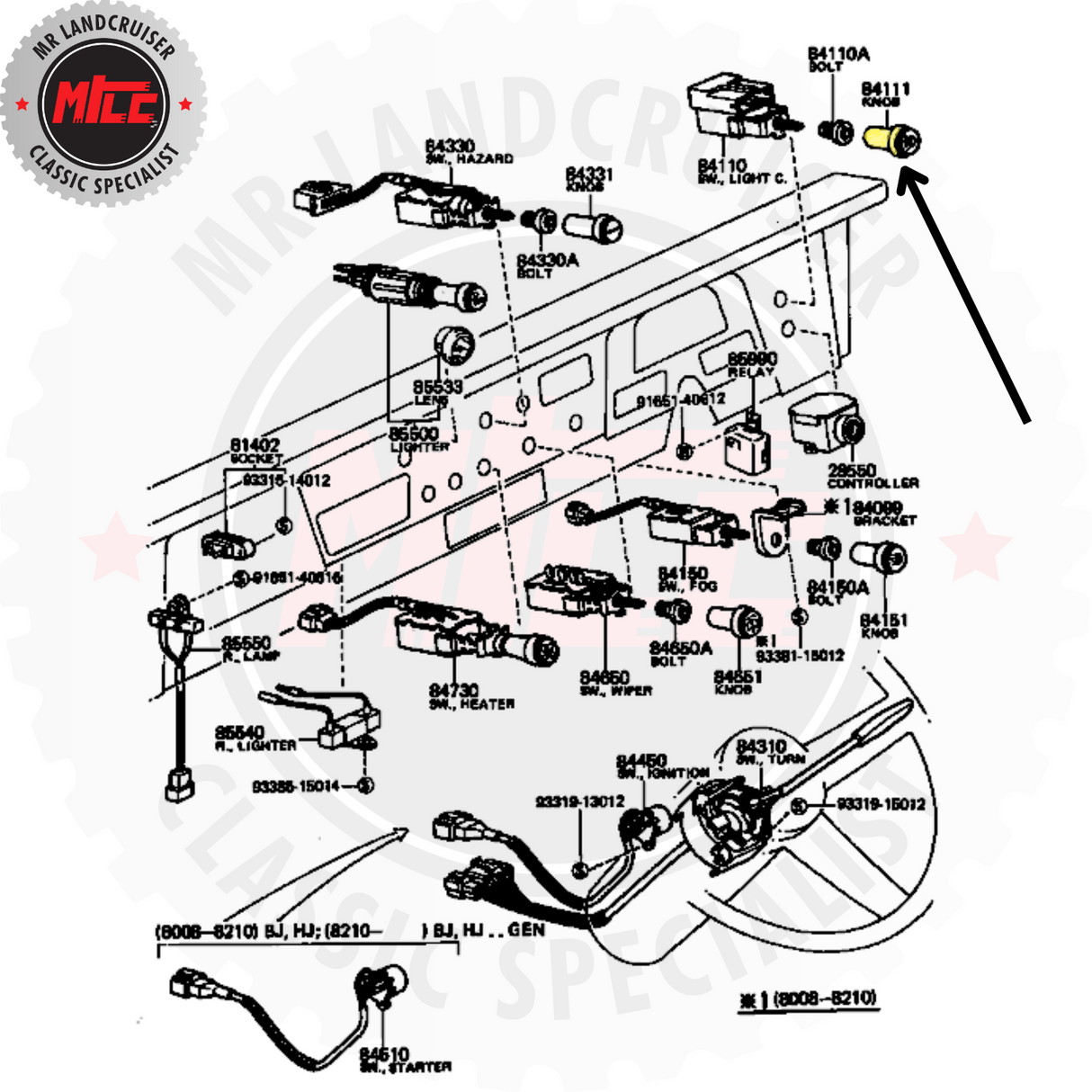 installation diagram of Genuine Toyota Head Light Control Switch Knob