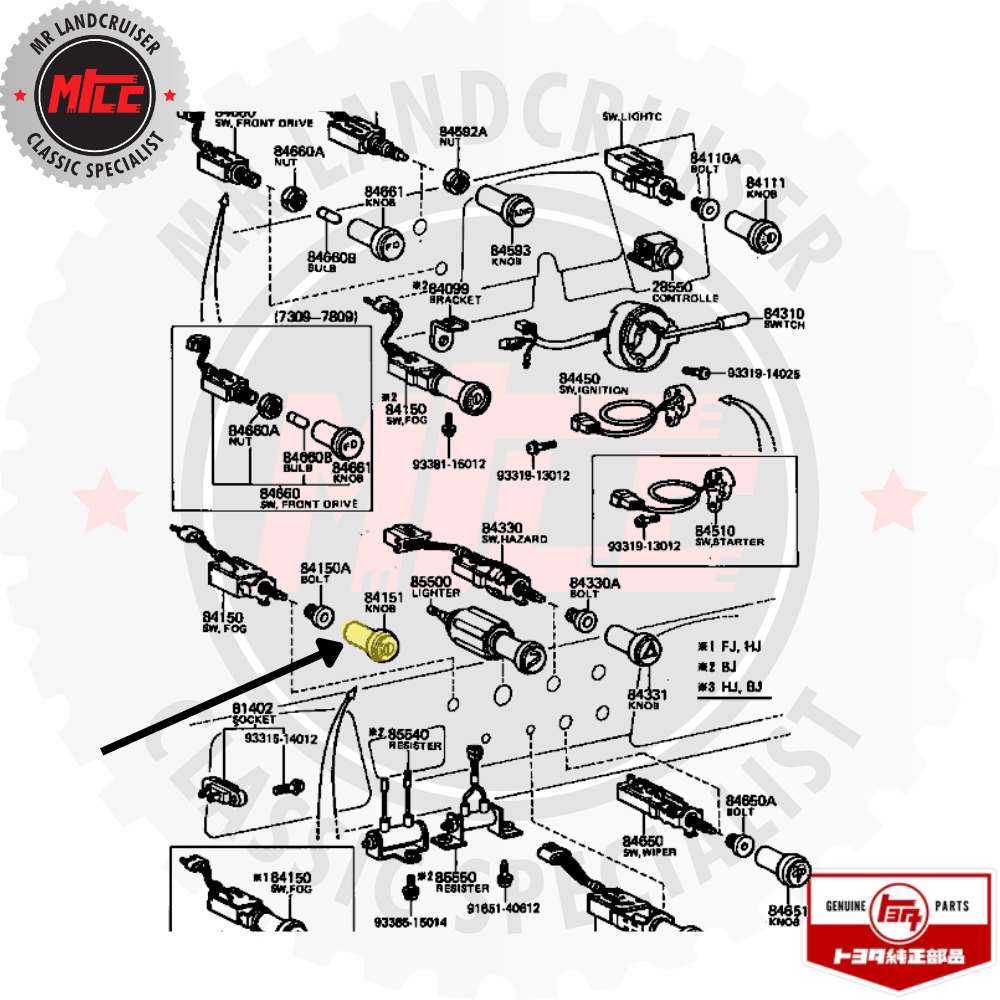 Fog Lamp Pull Knob suits 40 Series Toyota Landcruiser