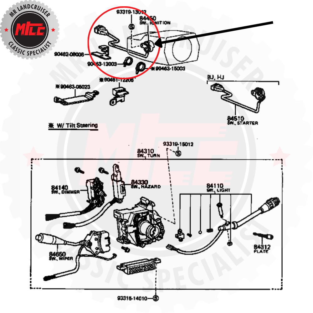 Ignition Starter Switch Assy suits Toyota Landcruiser 60 Series exploded diagram