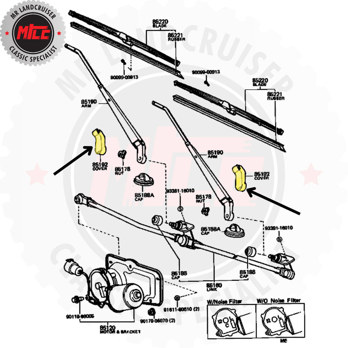 Installation diagram of Windscreen Wiper Arm cover