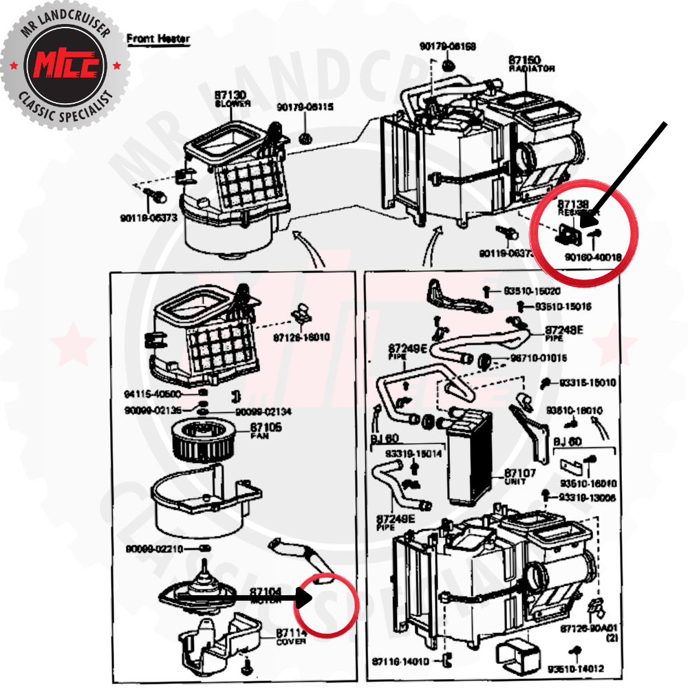 60 Series Heater Fan Blower Motor Speed Resistor installation diagram