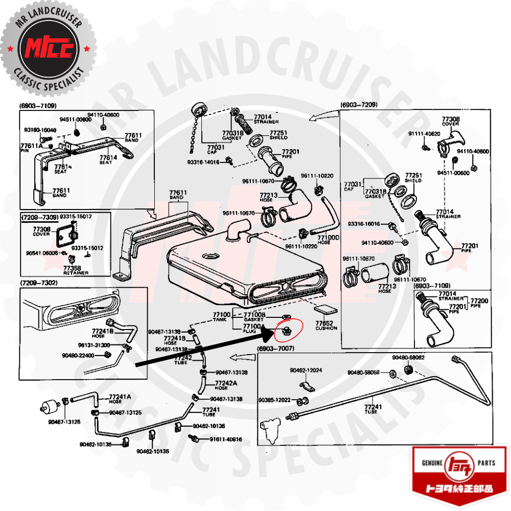 blow up view of Genuine Toyota Plug Fuel Tank suits 40 & 60 Series