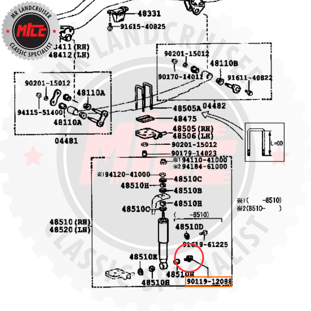 Technical diagram of a vehicle suspension system with component parts and numbers.