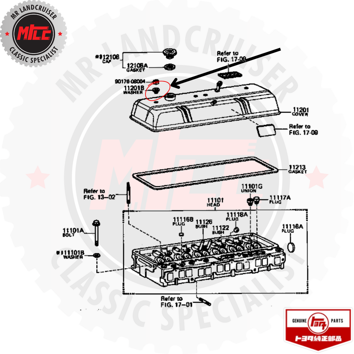 exploded view of Genuine Toyota Rocker Cover Washer