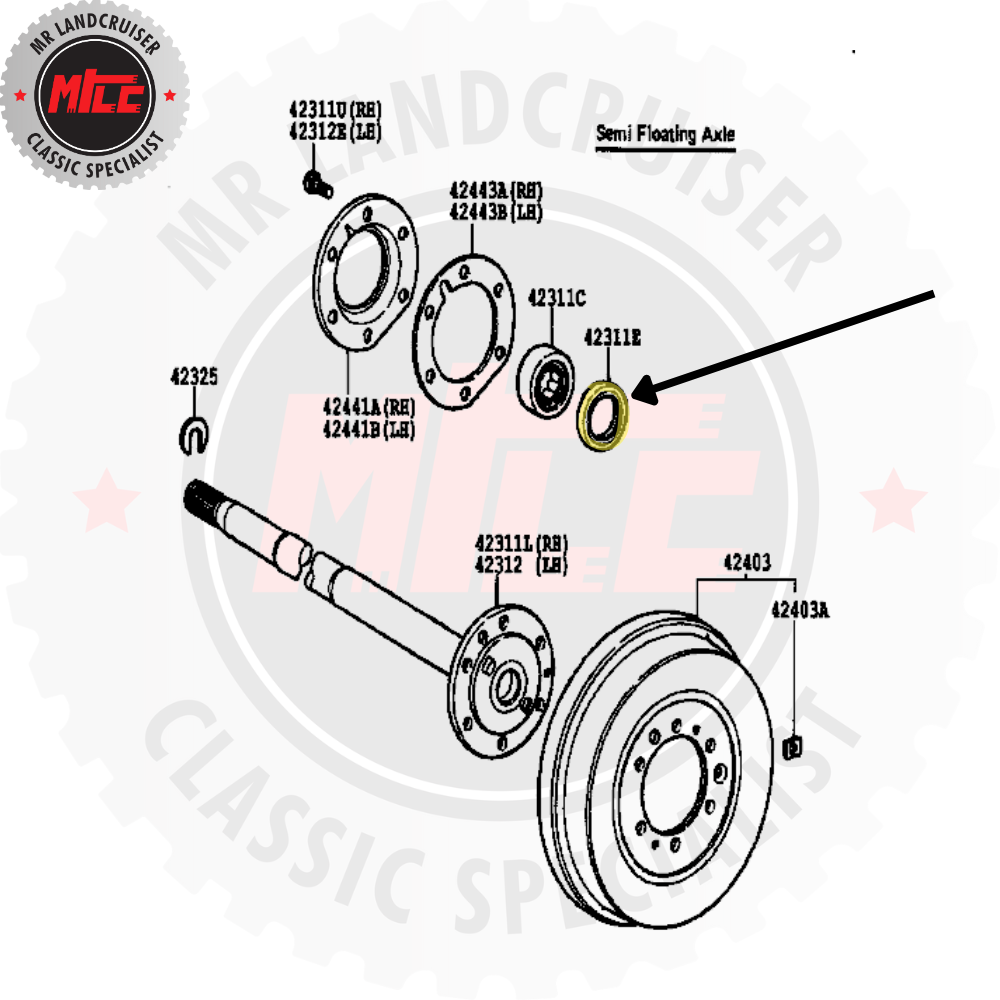 blow up view of Dust Seal Axle Shaft Outer 36mm ID suits 40 60 & 70 Series Toyota Landcruiser