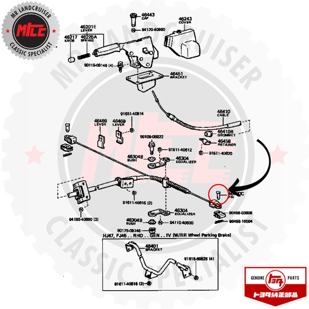 Technical diagram of a brake system with labeled parts and branding on a white background.