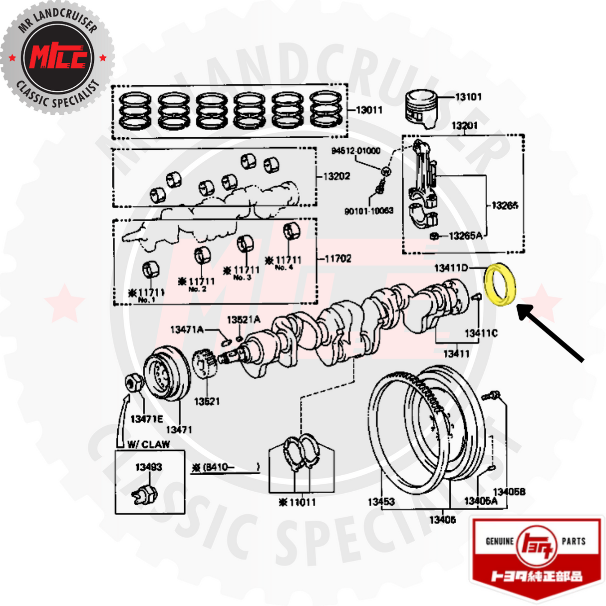 Diagram of Genuine Toyota Oil Seal Rear Main F 2F suits 40, 60, & 70 Series Landcruiser