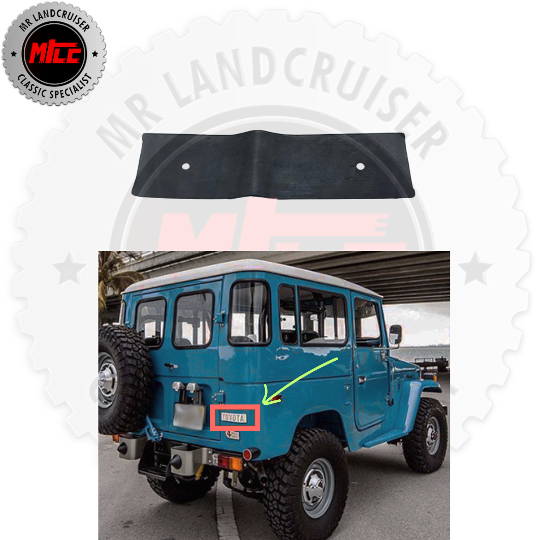 Aftermarket Rubber Pad Badge Emblem displayed with a Blue Toyota Landcruiser 40 Series