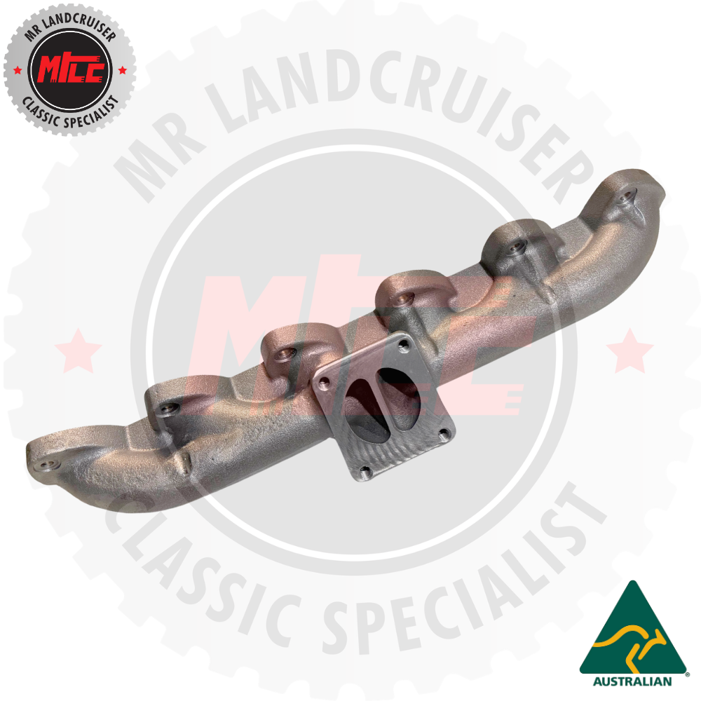 Exhaust manifold with branding on a white background