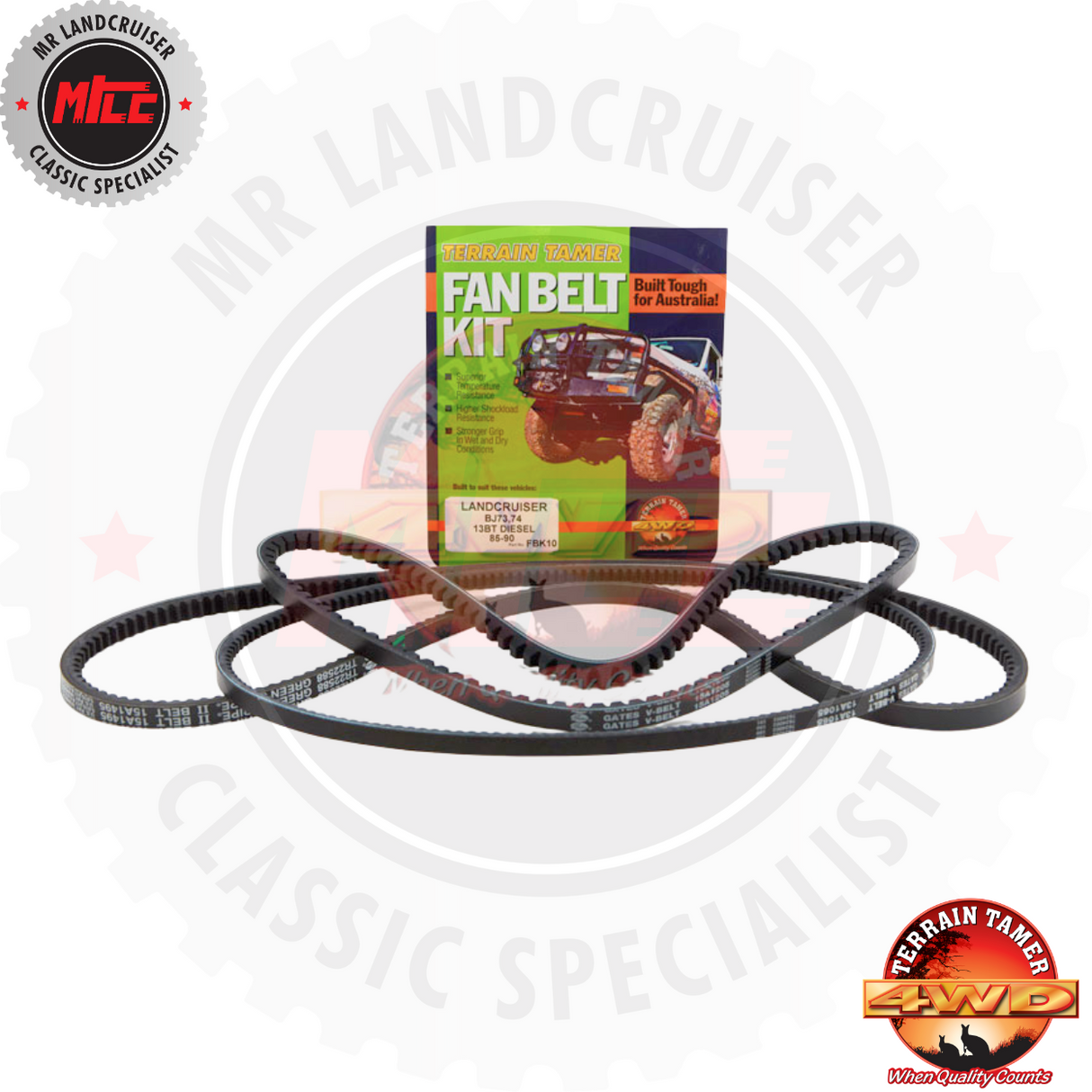 Fan Belt Kit Fan Power Steering & A/C suits 40 & 70 Series Toyota Landcruiser