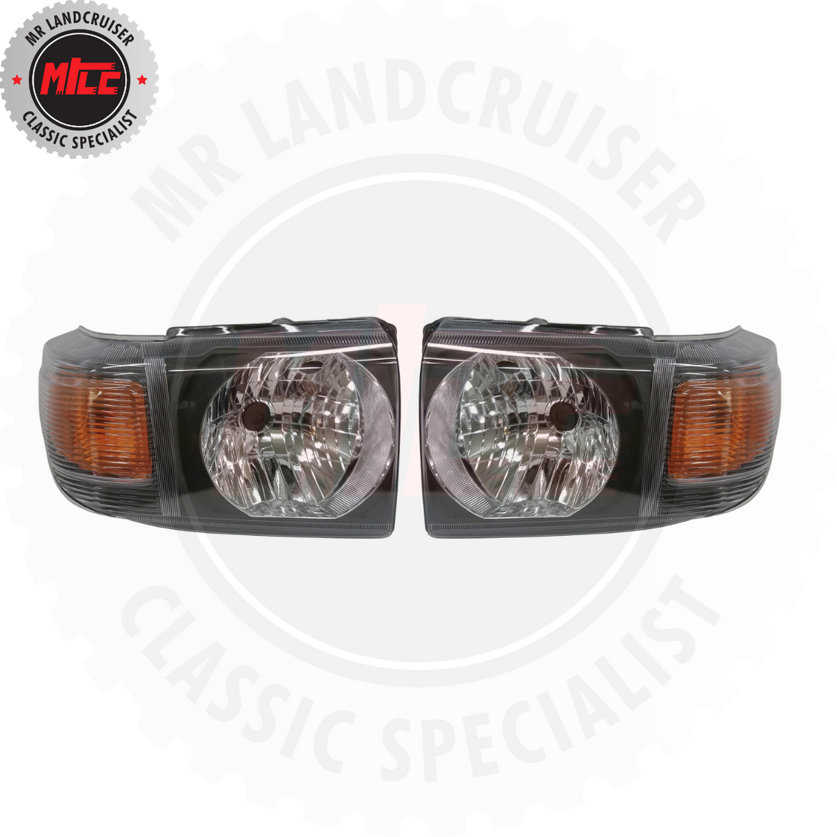 Aftermarket Headlight Set suits 79 Series Landcruiser 70th Anniversary Style Black