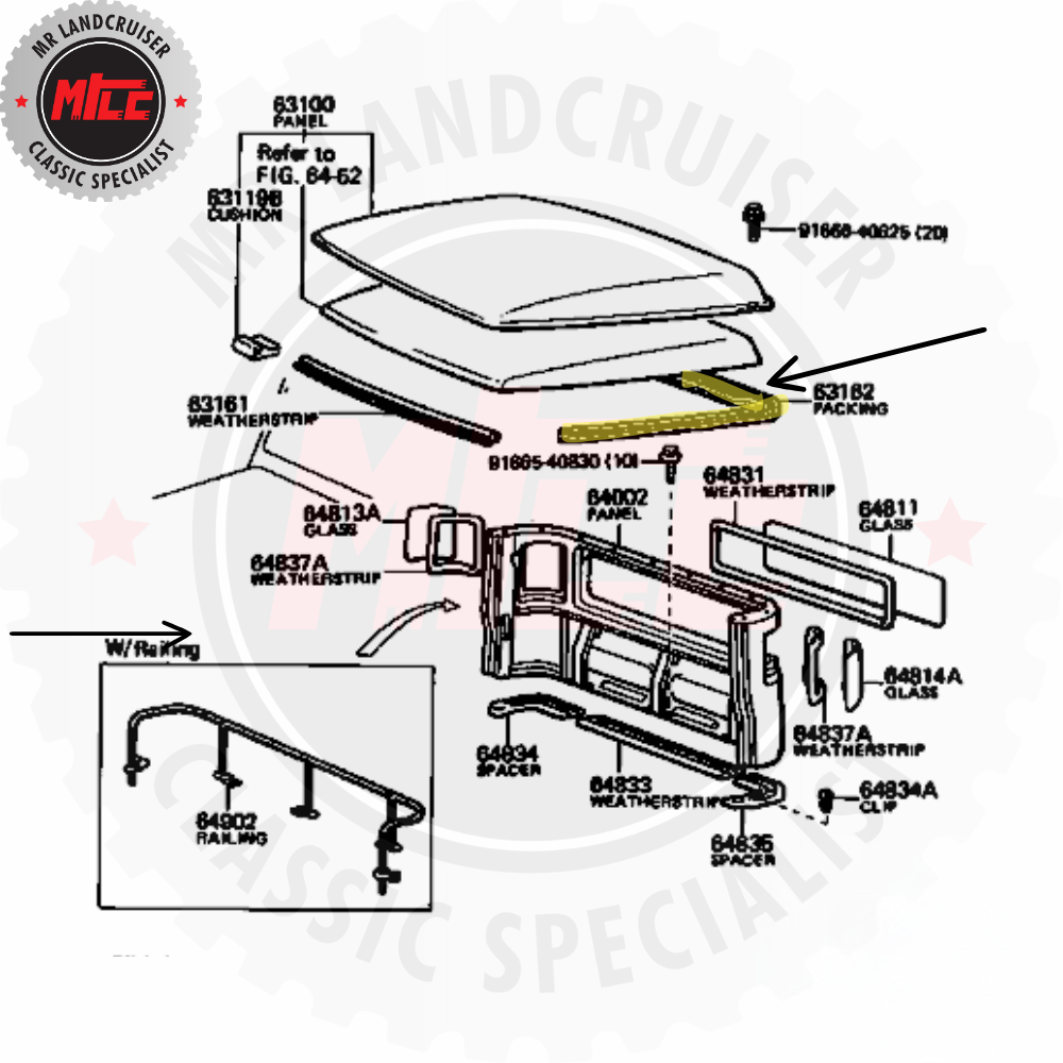 diagram of Roof Seal Main Aftermarket suits 40 Series Toyota Landcruiser Ute