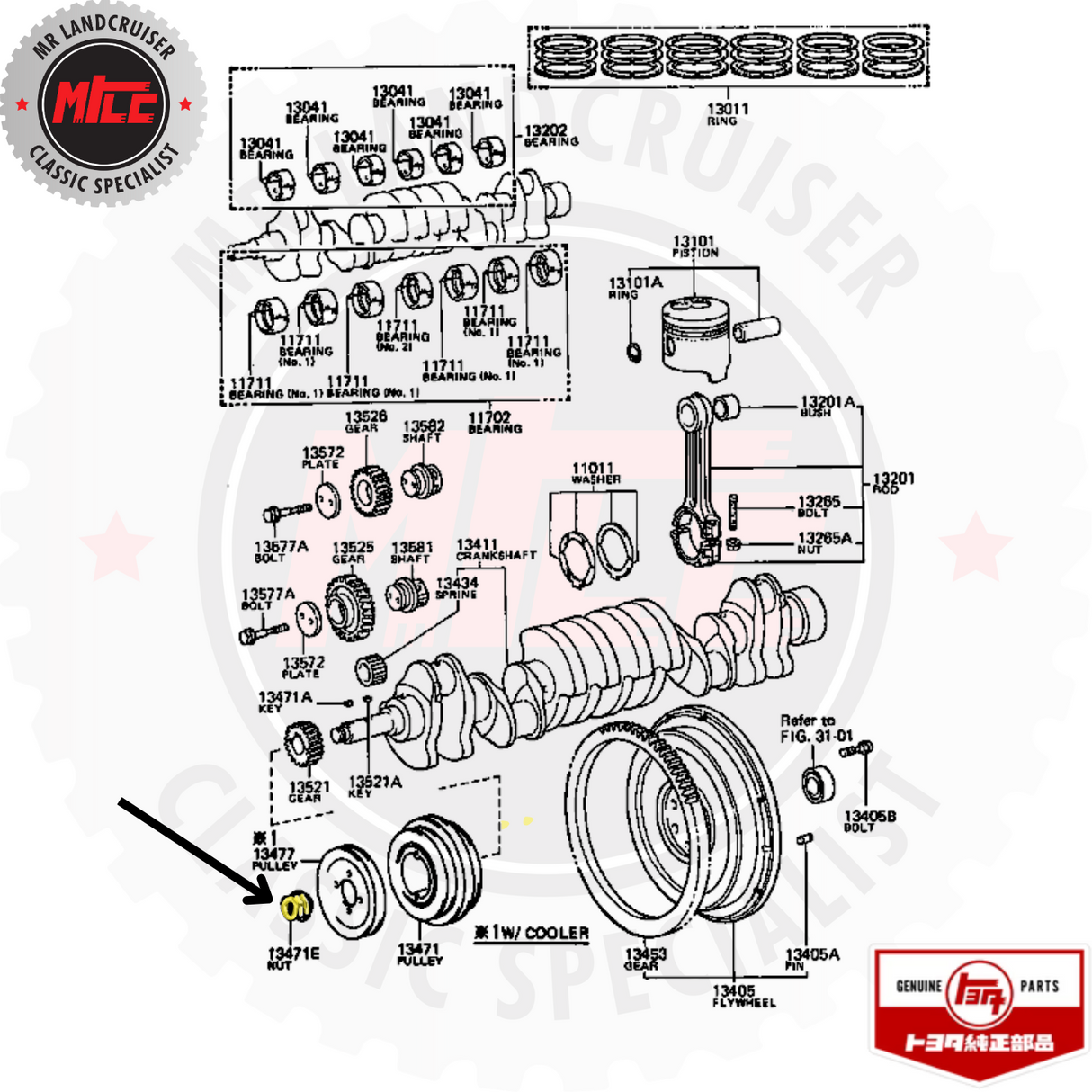 Genuine Toyota Crankshaft Pulley Nut diagram