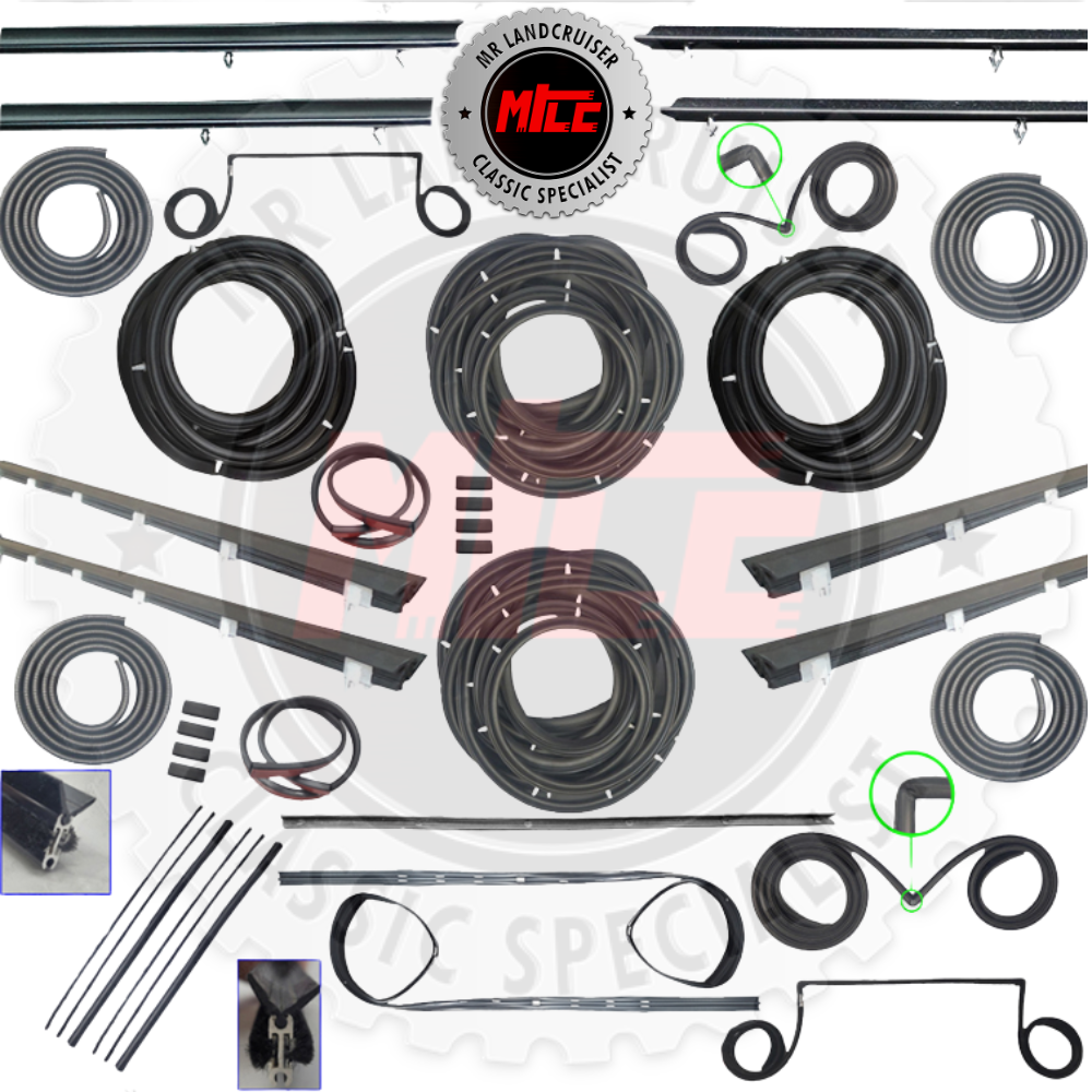A Rubber Kit suits 60 Series Toyota Landcruiser with Front 1/4 Window Sliding Side Window & Lift up Tailgate