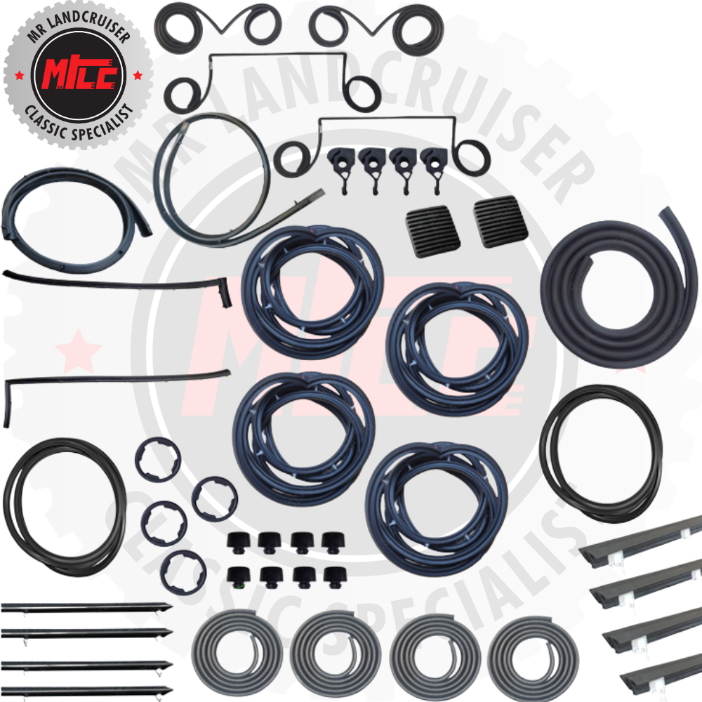 A Rubber Kit suits 60 Series Wagon with No Front 1/4 Window Sliding Side Window and Barn Doors