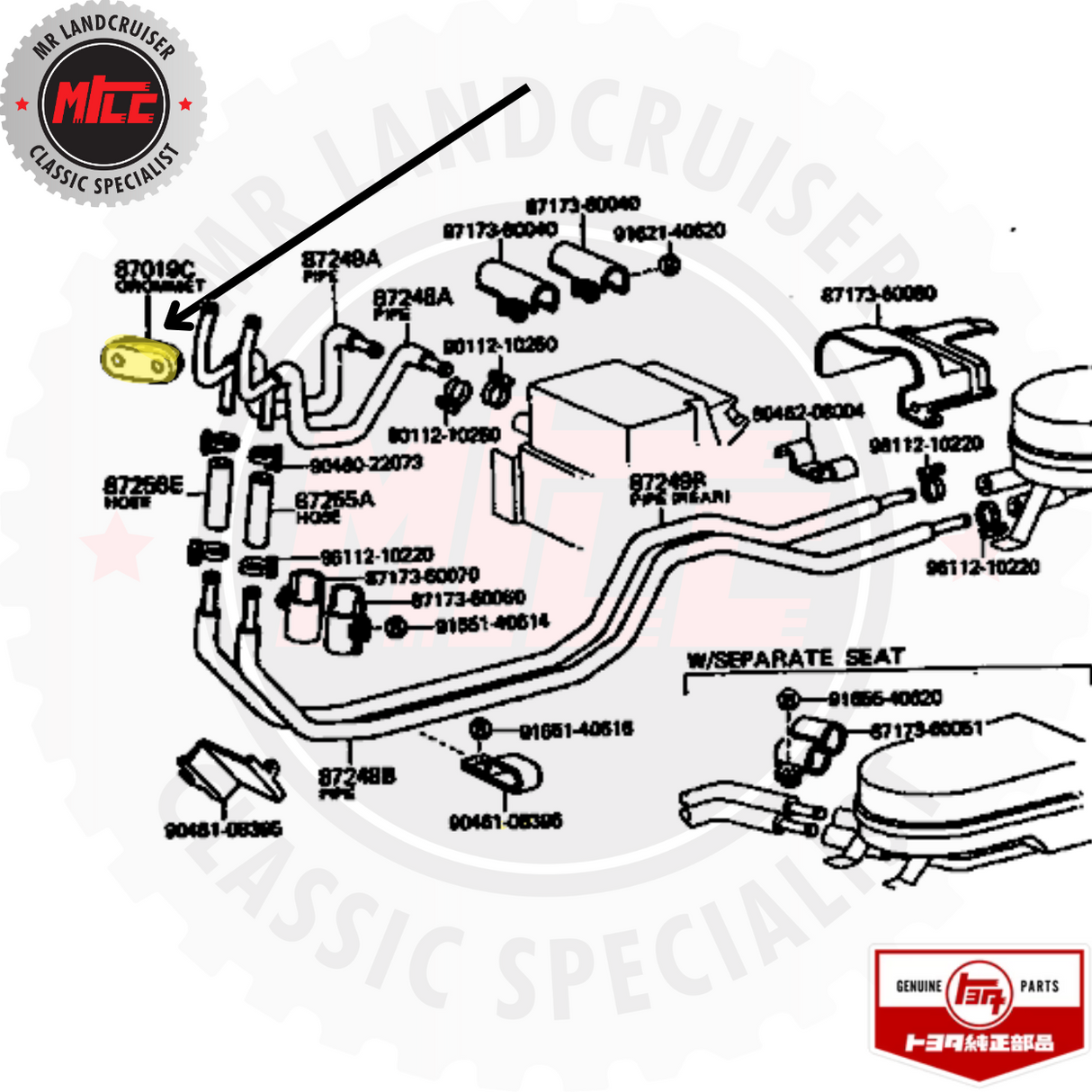 diagram of 40 Series Landcruiser Heater Hose grommet