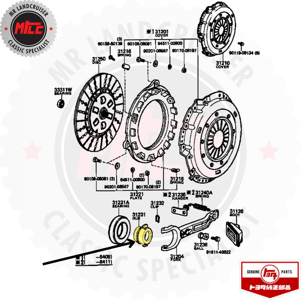 diagram of Genuine Toyota Hub, Clutch Release Bearing