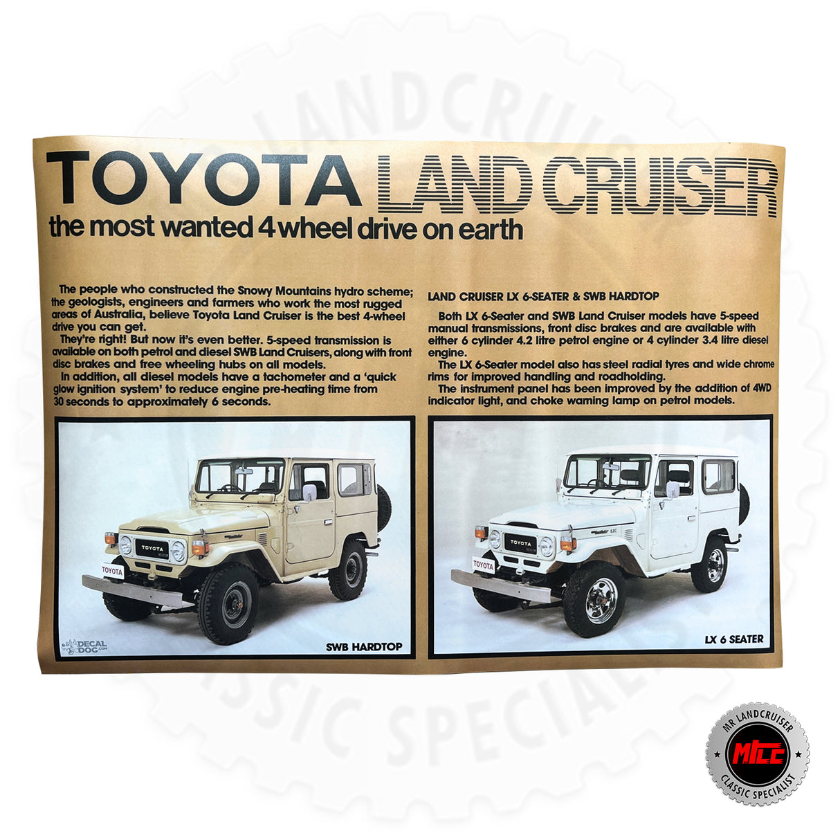 Short-Wheel Base Vintage Landcruiser Advert - Vinyl Poster