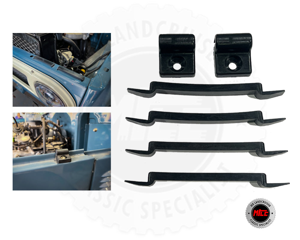 Bonnet bush kit for 40 series toyota landcruiser. Free view and installed view in the same image.