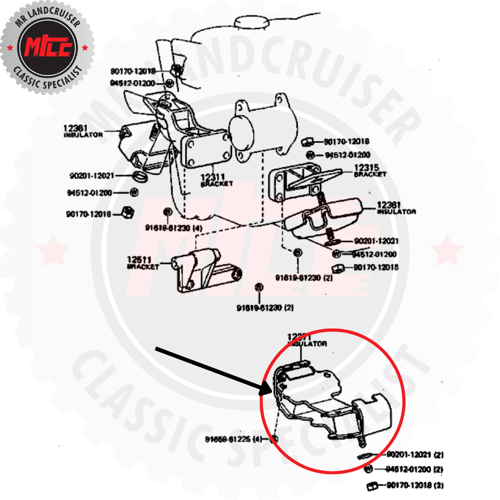 2H engine mount exploded diagram