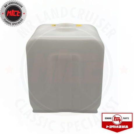 Front side view of Genuine Toyota Landcruiser Radiator Expansion Tank for 60 Series