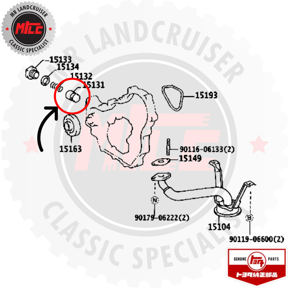 diagram of Genuine Valve Oil Pump Relief suits 70 & 80 Series Toyota Landcruiser