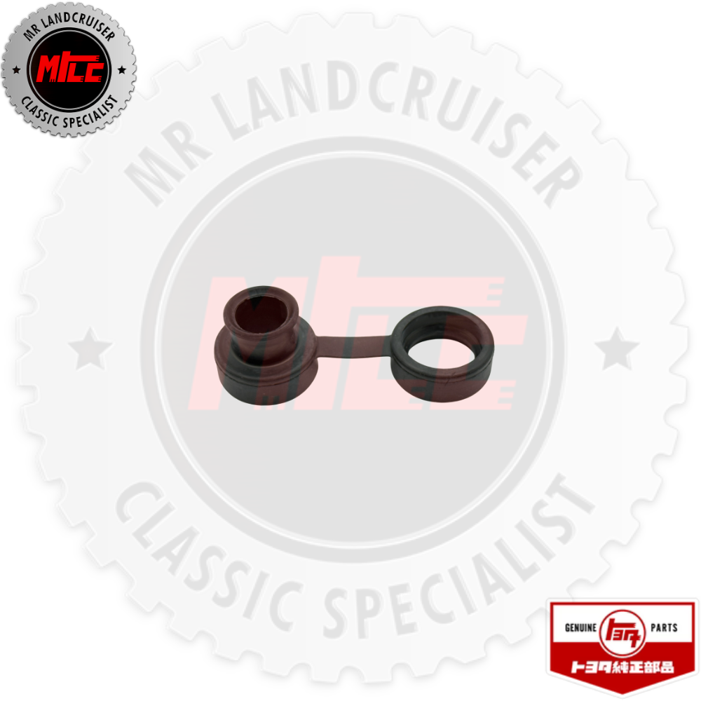 A pair of dark brown rubber bushings with a connecting bracket, displayed on a white background with a large circular MR Land Cruiser logo and a red MITE badge.