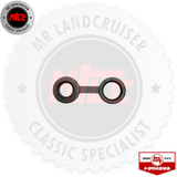 A small black metal mechanical part with two circular openings, centered on a white branded background with MR Land Cruiser text and a red MITE badge.