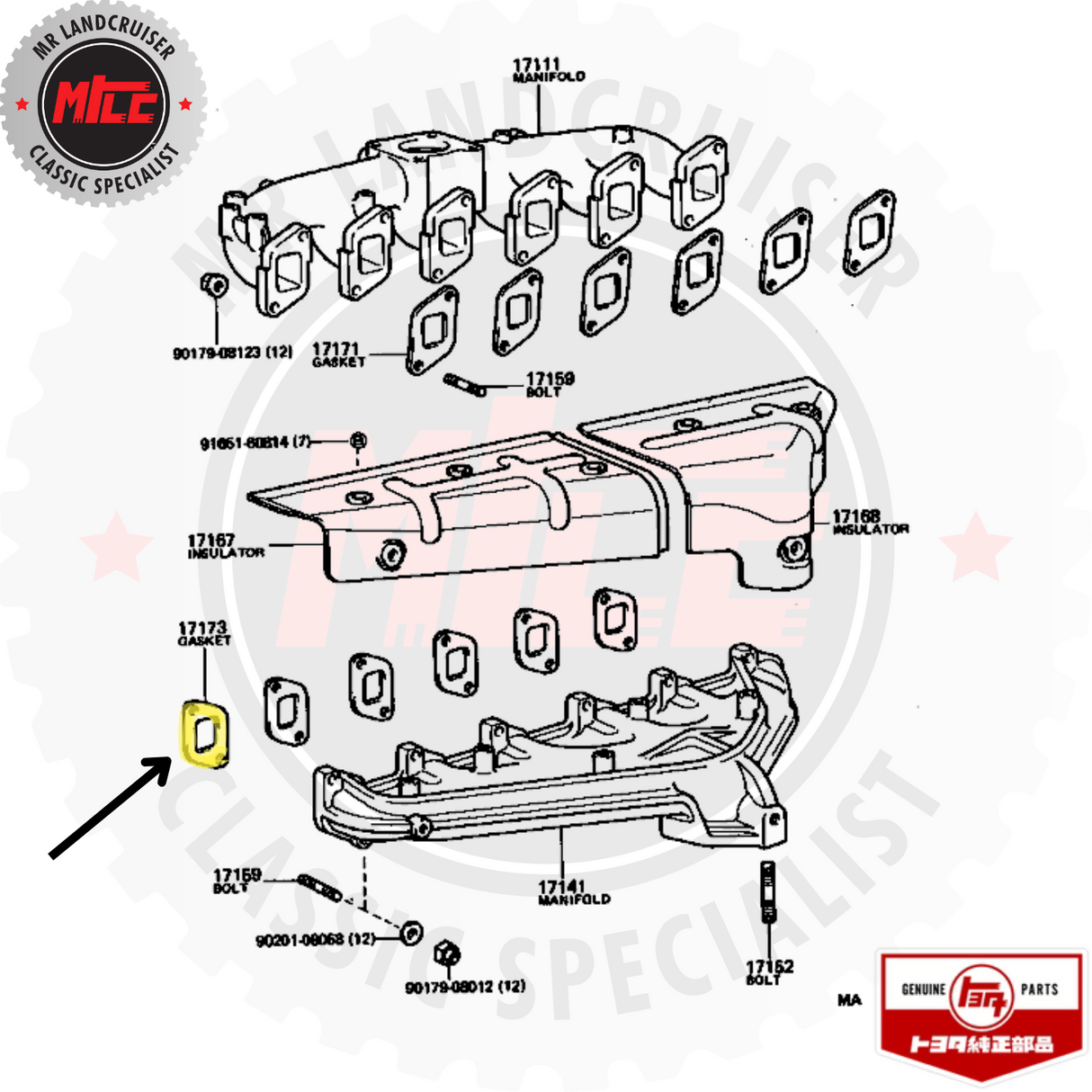 Genuine Toyota Gasket Exhaust Manifold 2H exploded view 