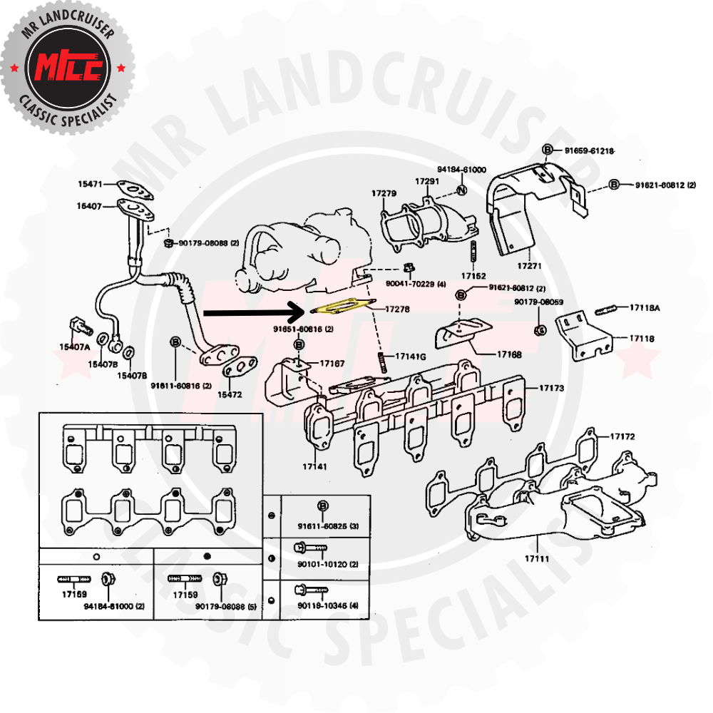 installation diagram of Genuine Toyota Gasket Turbo to Exhaust Manifold suits BJ71 & BJ74