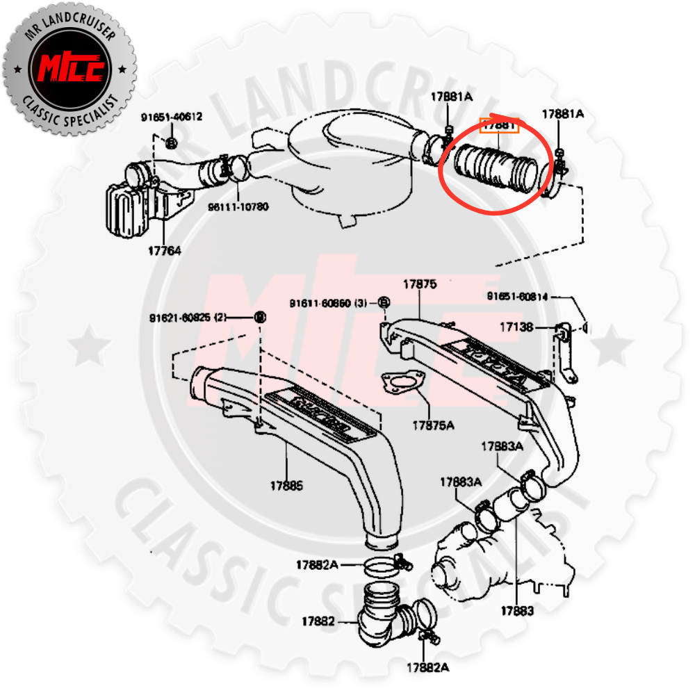 Genuine 12HT Airbox to Crossover Pipe suits HJ61 Landcruiser 10/1985 - 01/1990