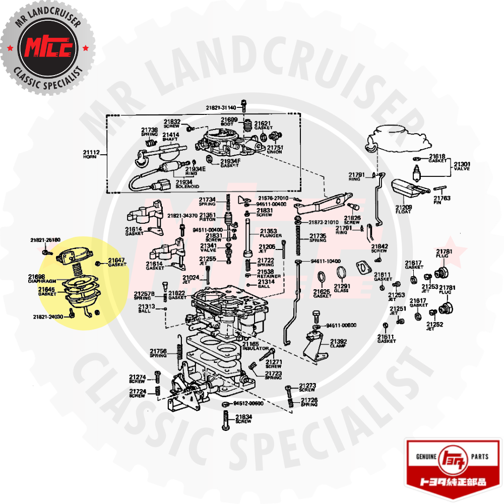 Technical diagram of vehicle parts with a focus on a shock absorber, branded with 'MTC Land Cruiser'.