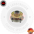 Wheel hub assembly with branding on a white background